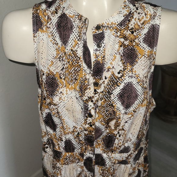 MAEVE  Snakeskin Print Maxi Dress Sleeveless Button Front Tiered Skirt High Neck - Picture 4 of 14